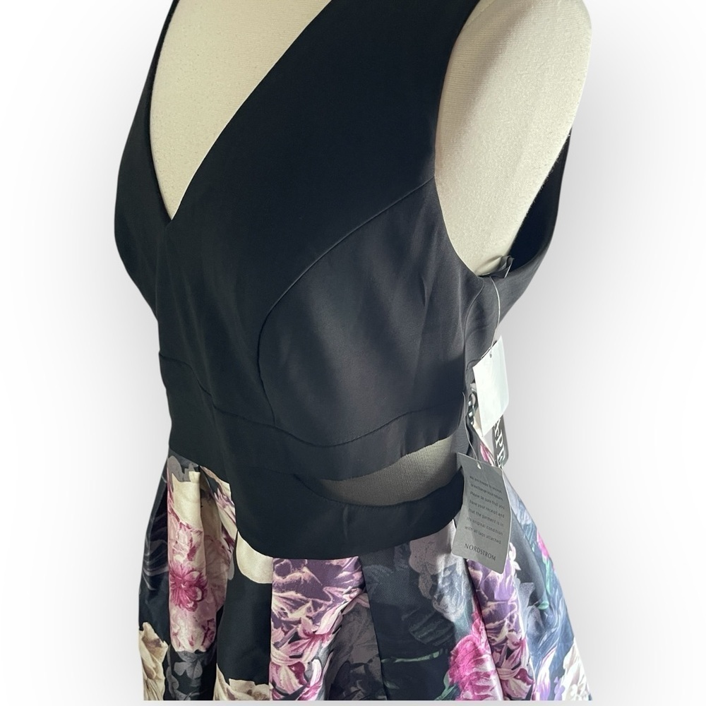 NWT Xscape Black & Pink Floral Fit-and-Flare Dress - Picture 5 of 10